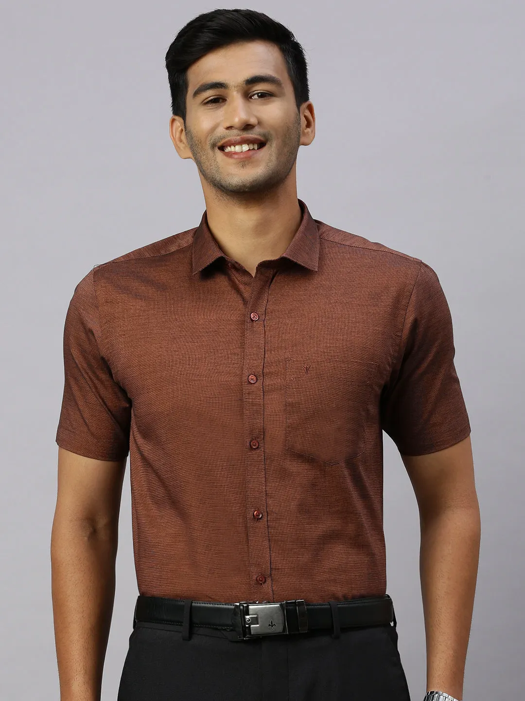 Men 100% Cotton Shirt Brown CL8 GF8