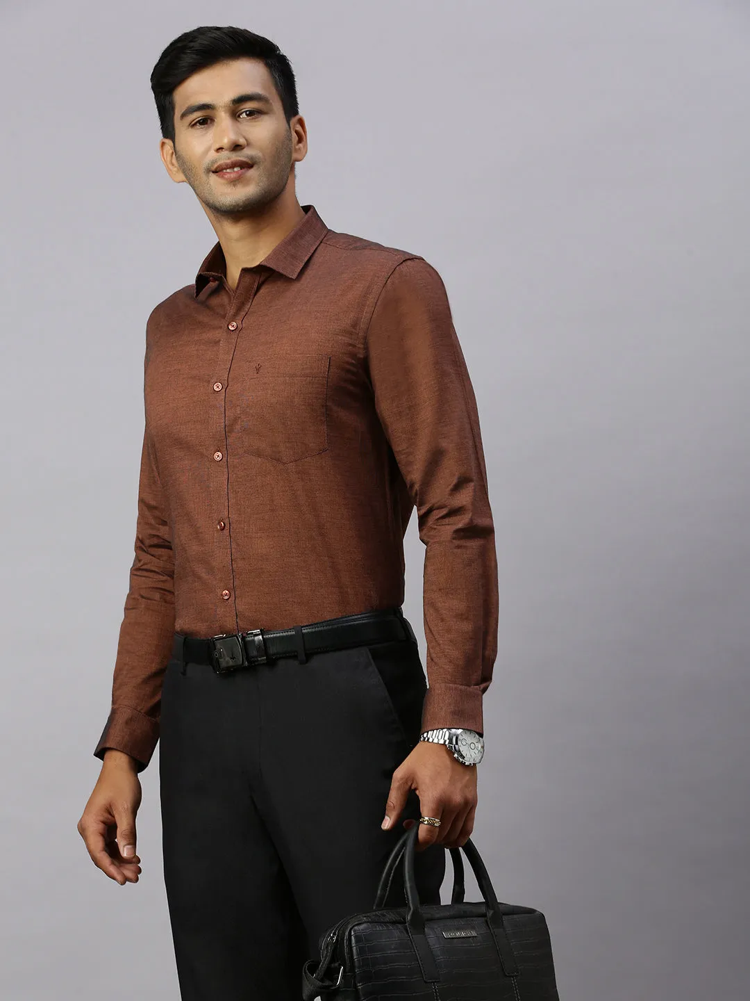 Men 100% Cotton Shirt Brown CL8 GF8