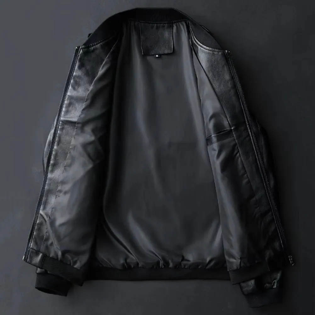 Men Coat Stylish Men'S Faux Leather Motorcycle Jacket Windproof Stand Collar Zipper Closure Pockets for Fall/Winter Soft Men