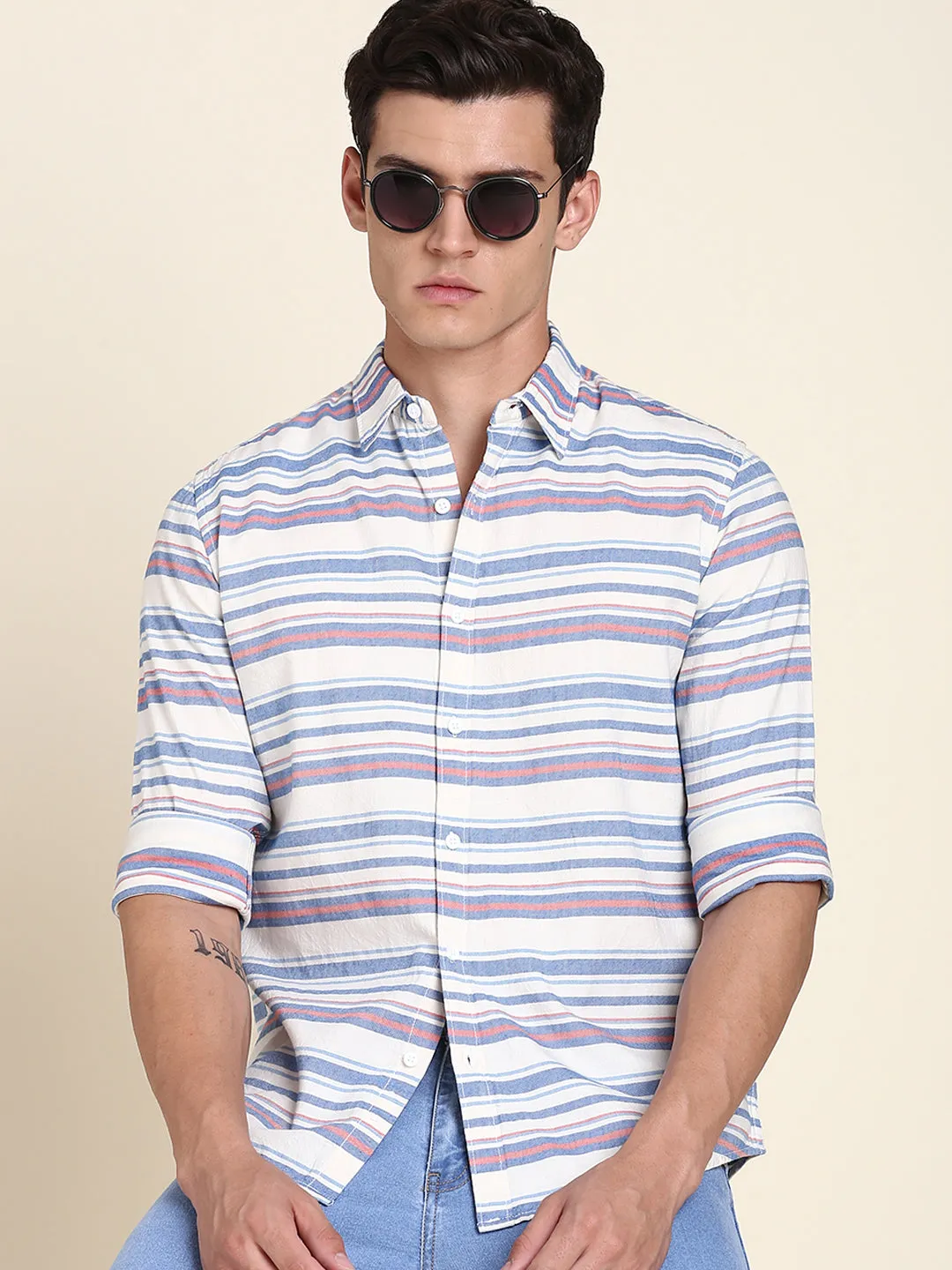 Men's Cream Stripe Shirts