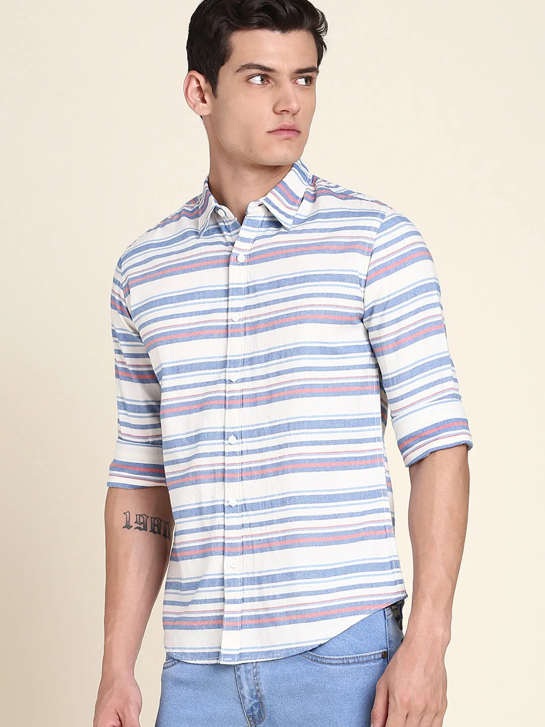 Men's Cream Stripe Shirts