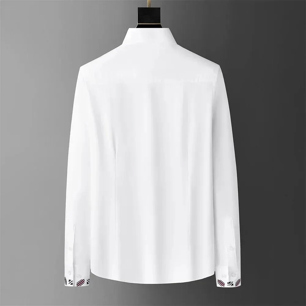 Men's Embroidered Solid Color Long Sleeve Shirt – Business, Casual, Formal, and Party-Ready