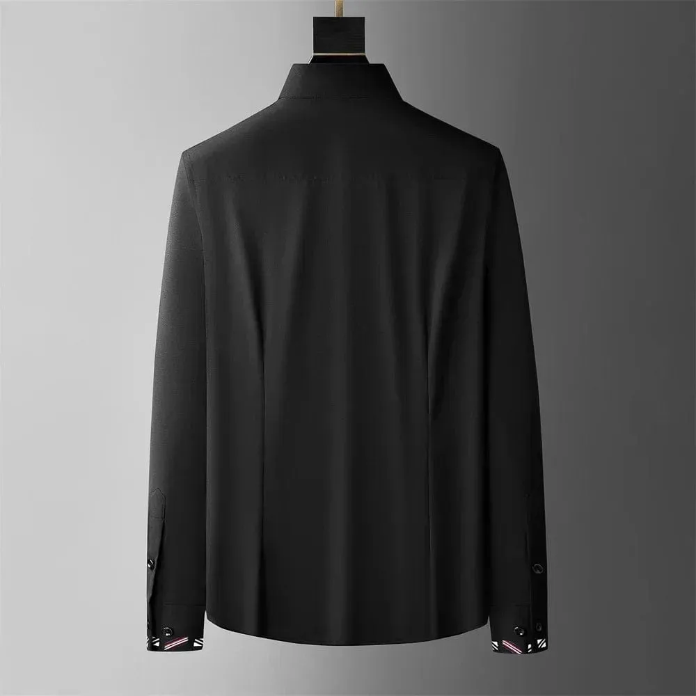 Men's Embroidered Solid Color Long Sleeve Shirt – Business, Casual, Formal, and Party-Ready