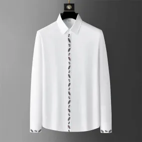 Men's Embroidered Solid Color Long Sleeve Shirt – Business, Casual, Formal, and Party-Ready