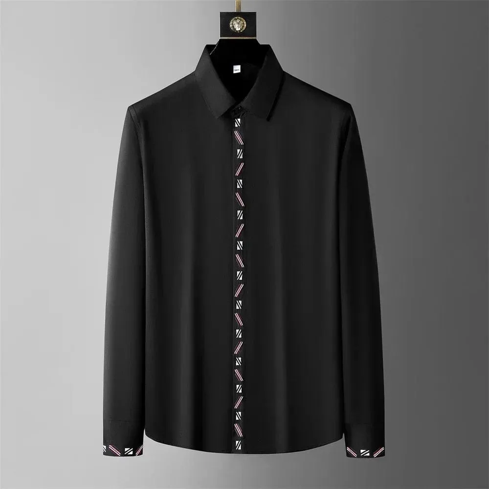 Men's Embroidered Solid Color Long Sleeve Shirt – Business, Casual, Formal, and Party-Ready