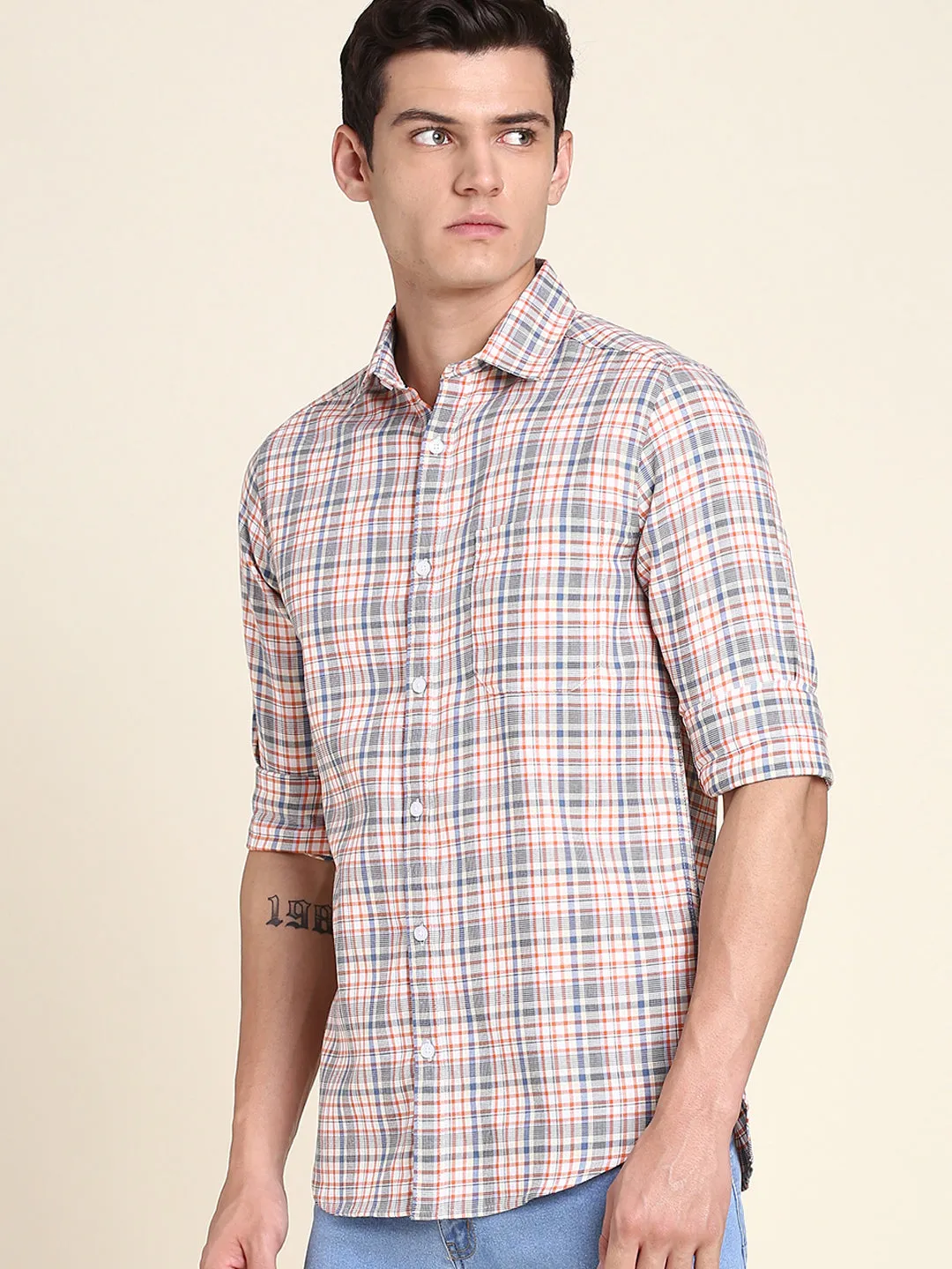 Men's Orange Checkered Shirts