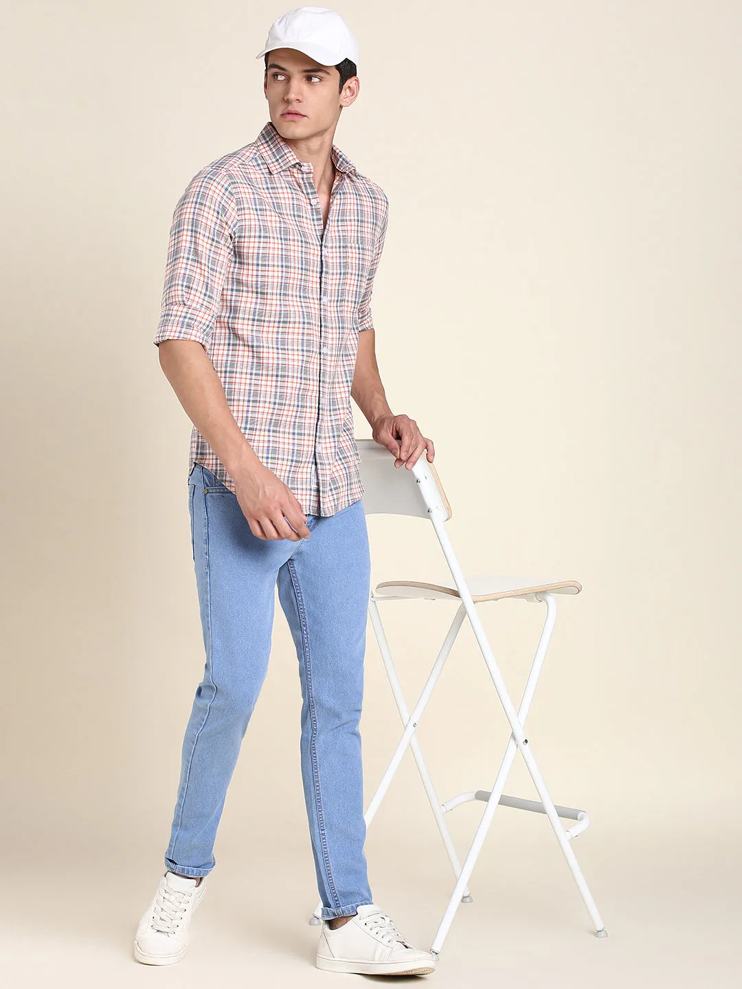 Men's Orange Checkered Shirts