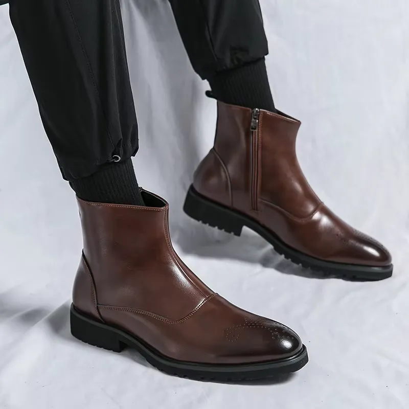 Men's Stylish Vegan Leather Oxford Boots with Zipper  | Eco-Friendly Materials