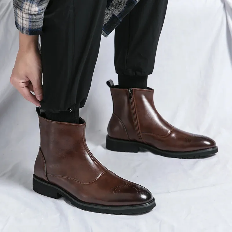 Men's Stylish Vegan Leather Oxford Boots with Zipper  | Eco-Friendly Materials