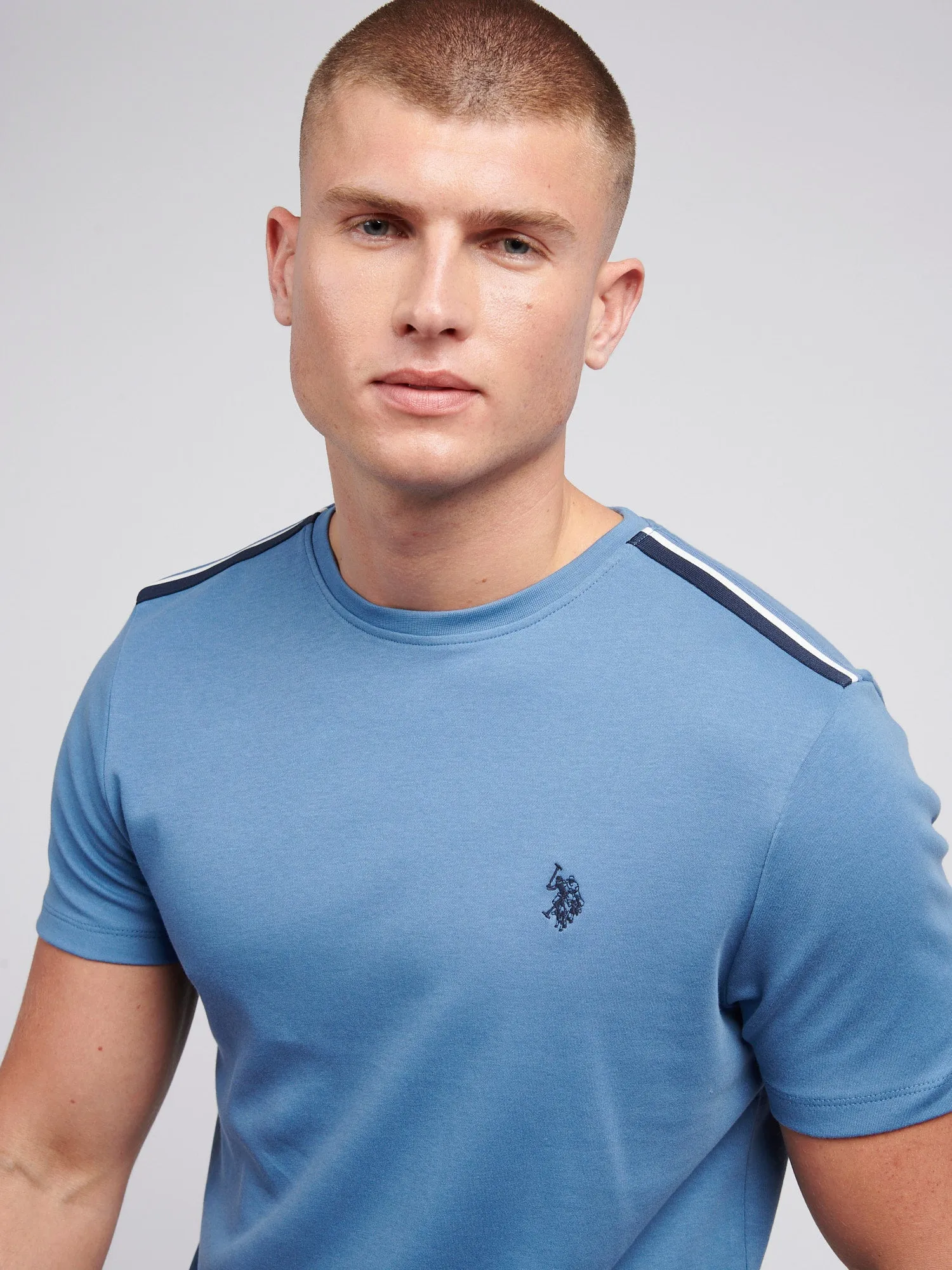 Mens Taped Interlock T-Shirt in Blue Horizon