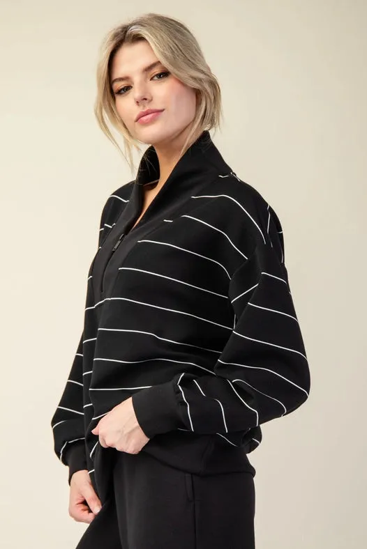 Modal Poly Span Scuba Striple V-Neck Jacket Black/Cream