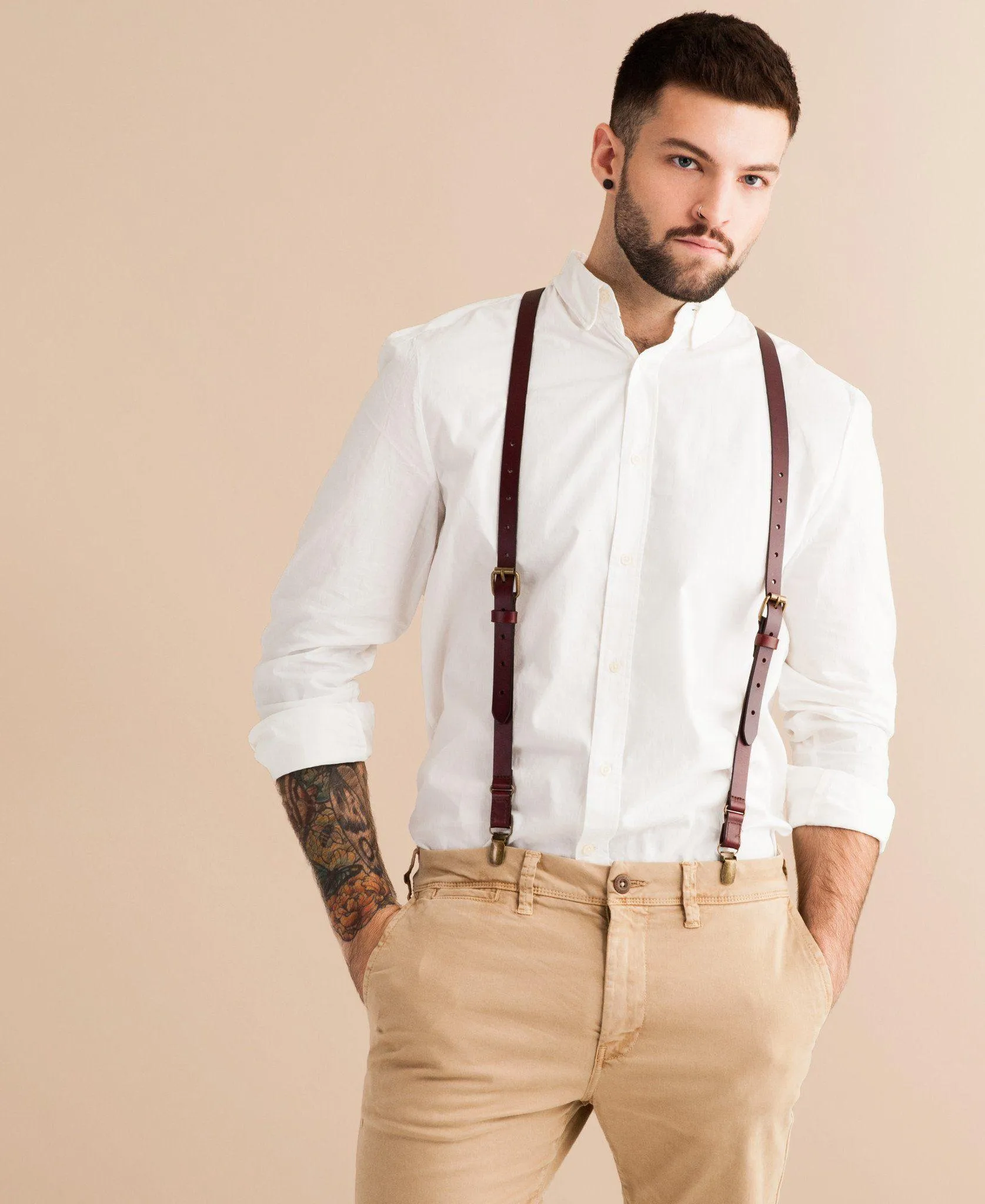 Oxblood - Brown Leather Suspenders