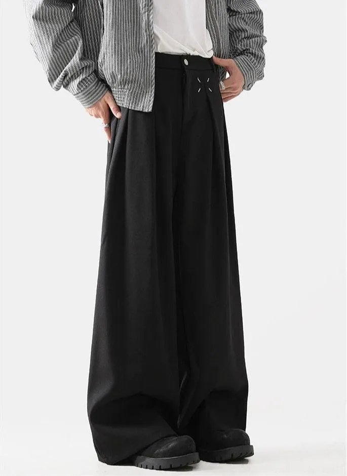 Pleated Wide-Leg Trousers with Stitch Detail