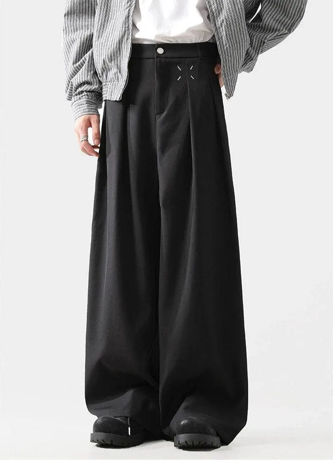 Pleated Wide-Leg Trousers with Stitch Detail