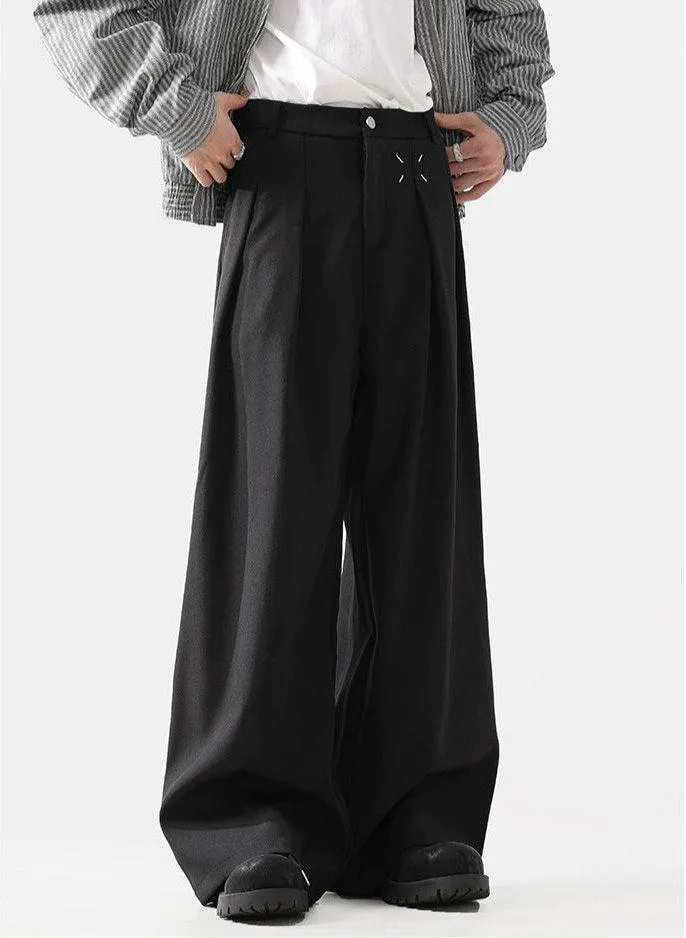 Pleated Wide-Leg Trousers with Stitch Detail