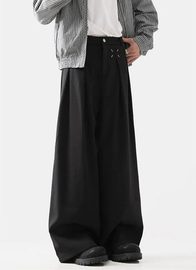 Pleated Wide-Leg Trousers with Stitch Detail