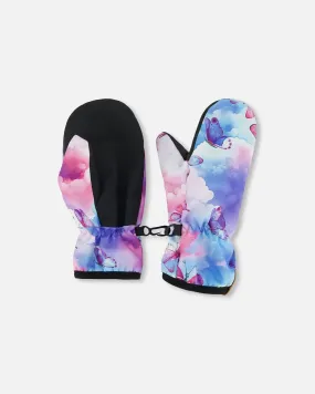 Printed Mid-Season Mittens Butterflies On Multicolored Background