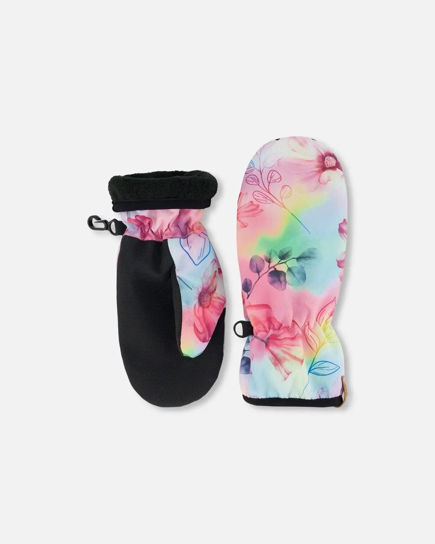 Printed Mid-Season Mittens Flowers On Multicolored Background