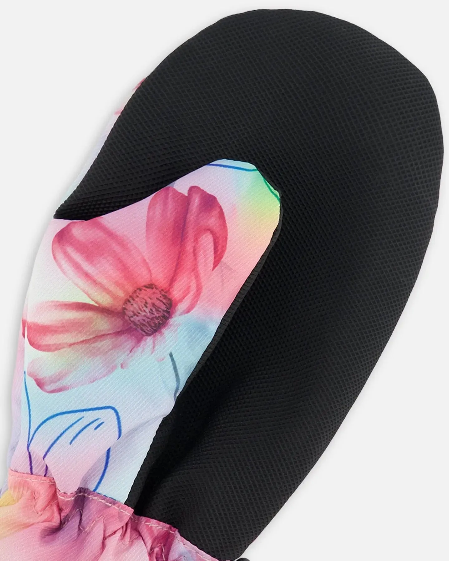 Printed Mid-Season Mittens Flowers On Multicolored Background