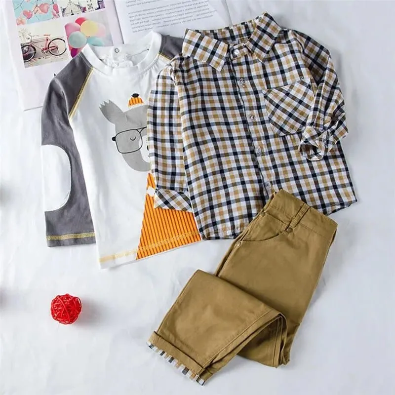 "David" 3 PC Boy's Casual Khaki Pant Set