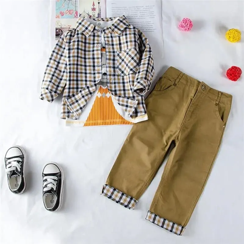 "David" 3 PC Boy's Casual Khaki Pant Set