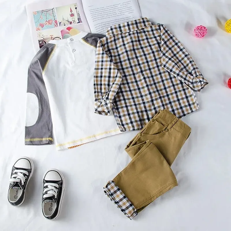 "David" 3 PC Boy's Casual Khaki Pant Set