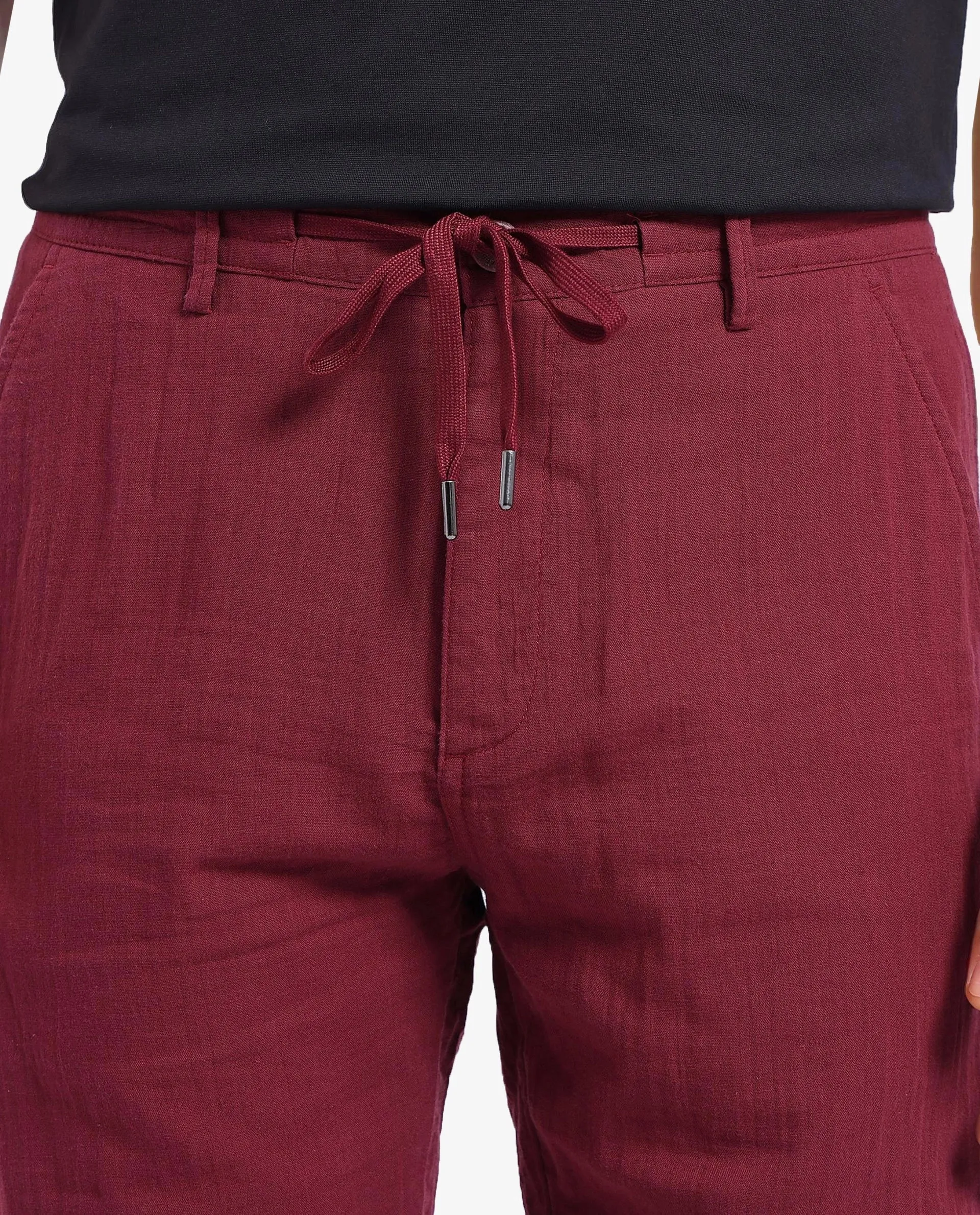 Rare Rabbit Men Pastor-3 Dark Maroon Drawstring Closure Plain Trouser