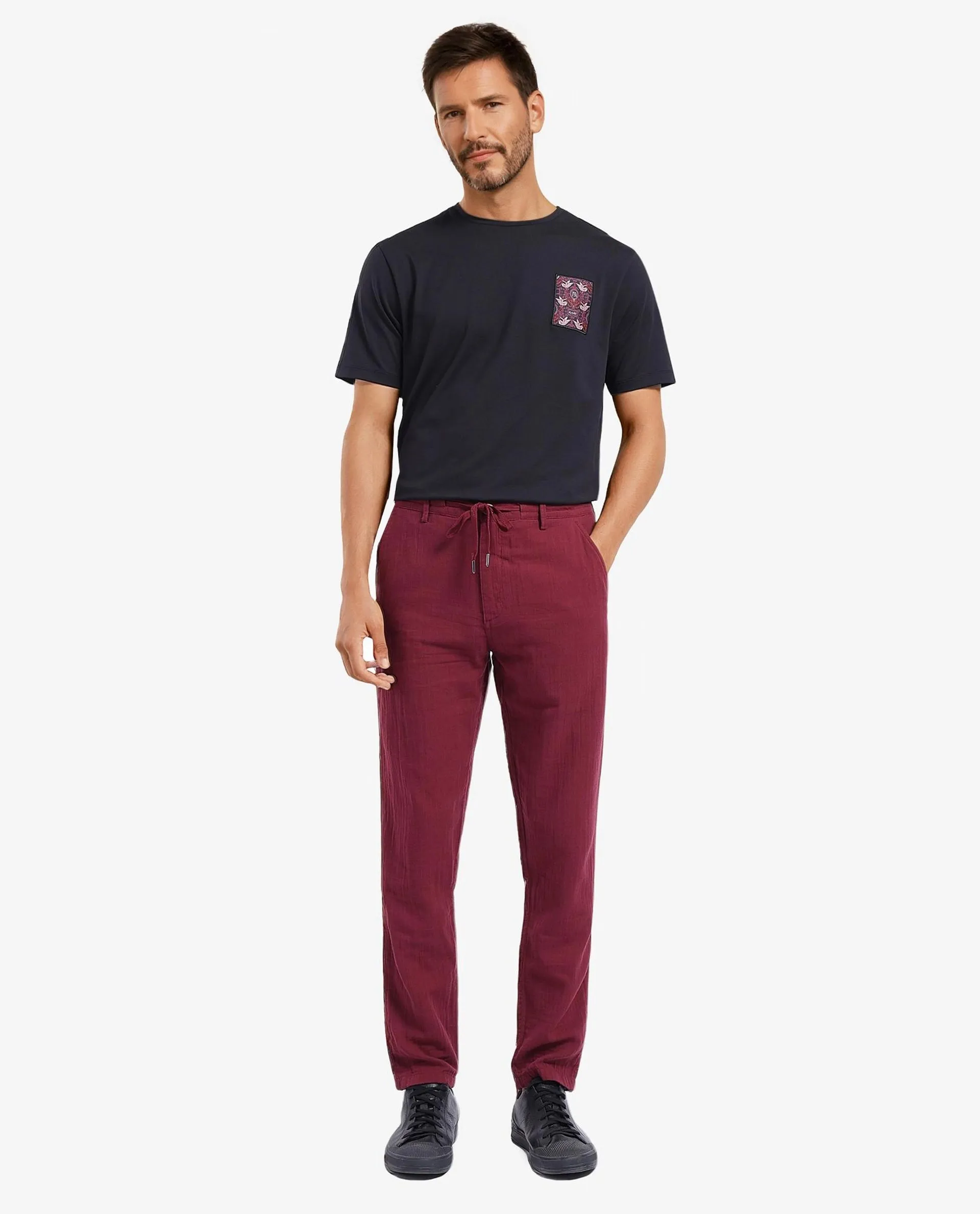 Rare Rabbit Men Pastor-3 Dark Maroon Drawstring Closure Plain Trouser