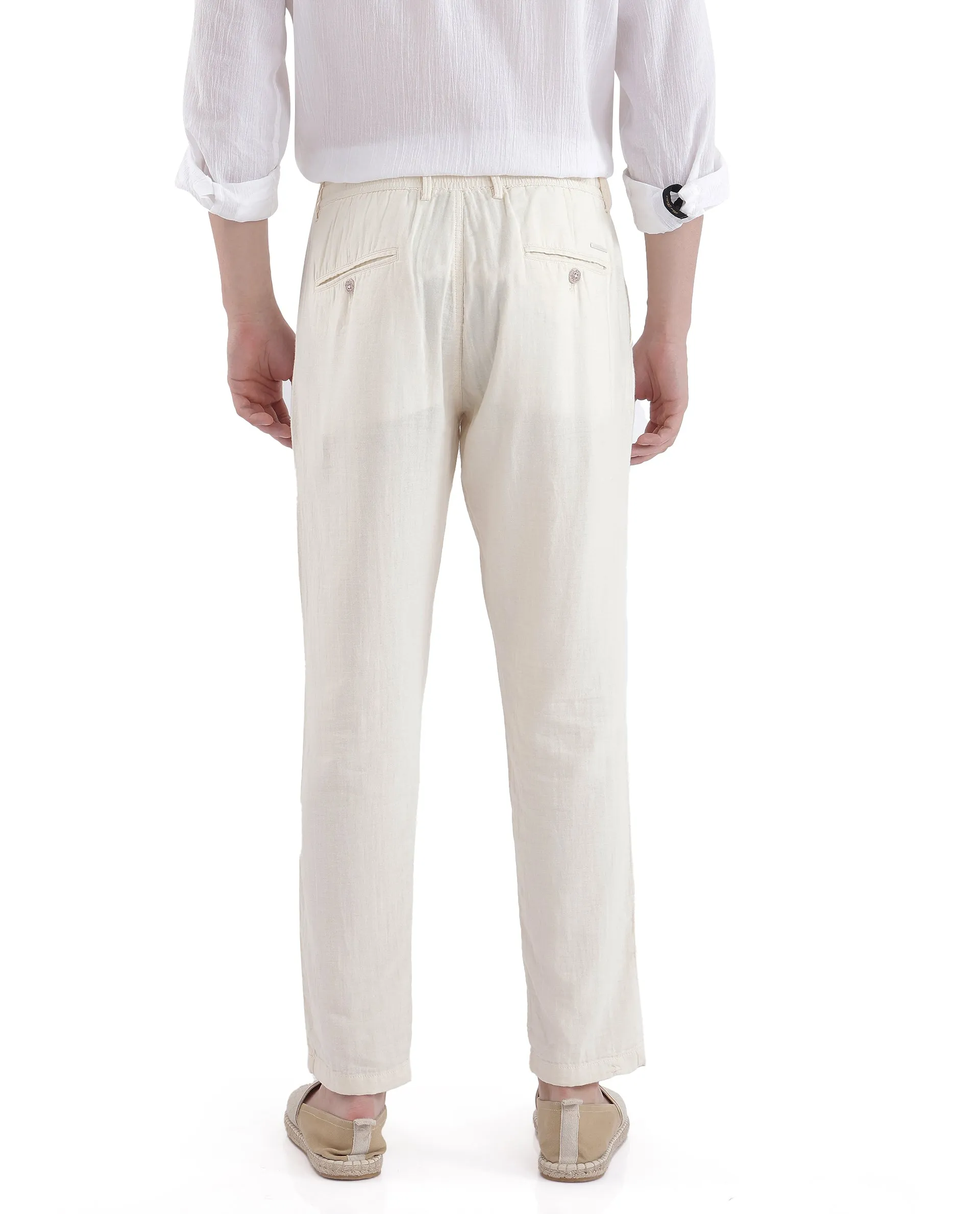 Rare Rabbit Men Pastor-3 Off White Drawstring Closure Plain Trouser