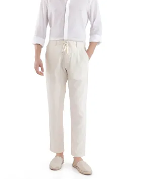 Rare Rabbit Men Pastor-3 Off White Drawstring Closure Plain Trouser