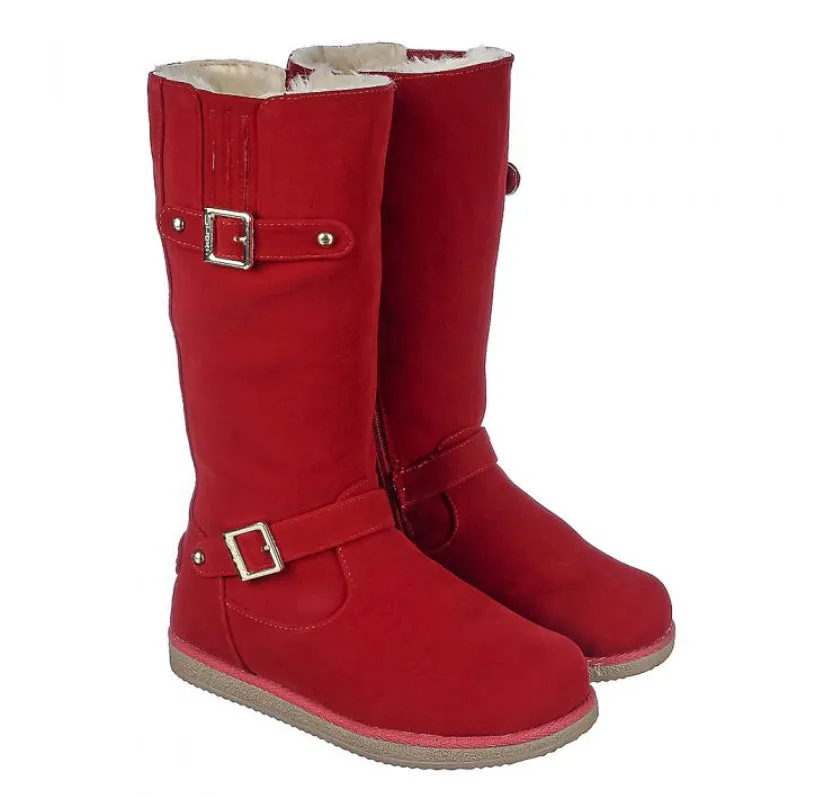 RED URBAN BUCKLE FUR INTERIOR TODDLER BOOTS