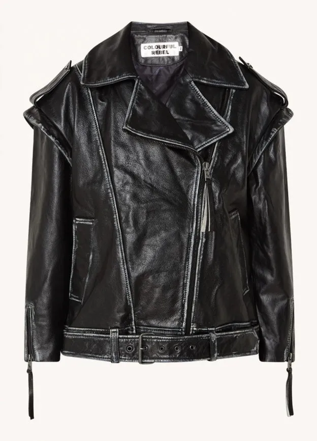 Saige Leather Biker Jacket | Black