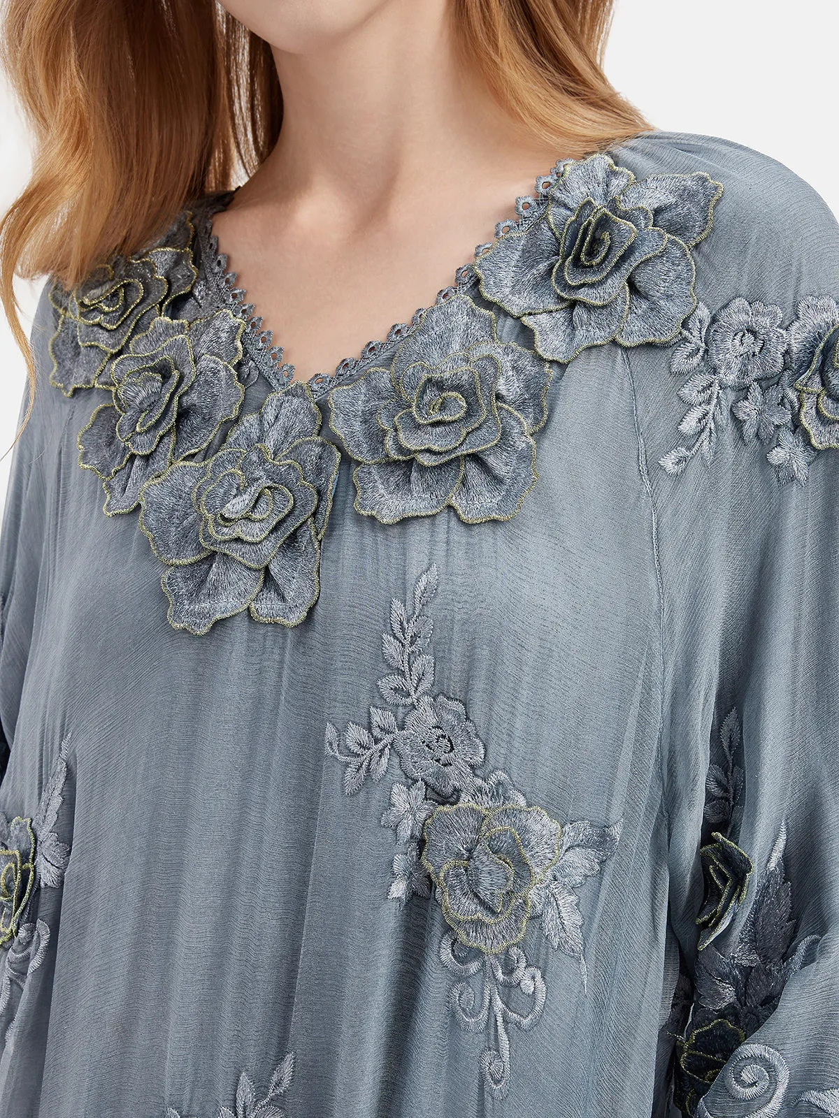 Silk Embroidered Floral Loose Dress