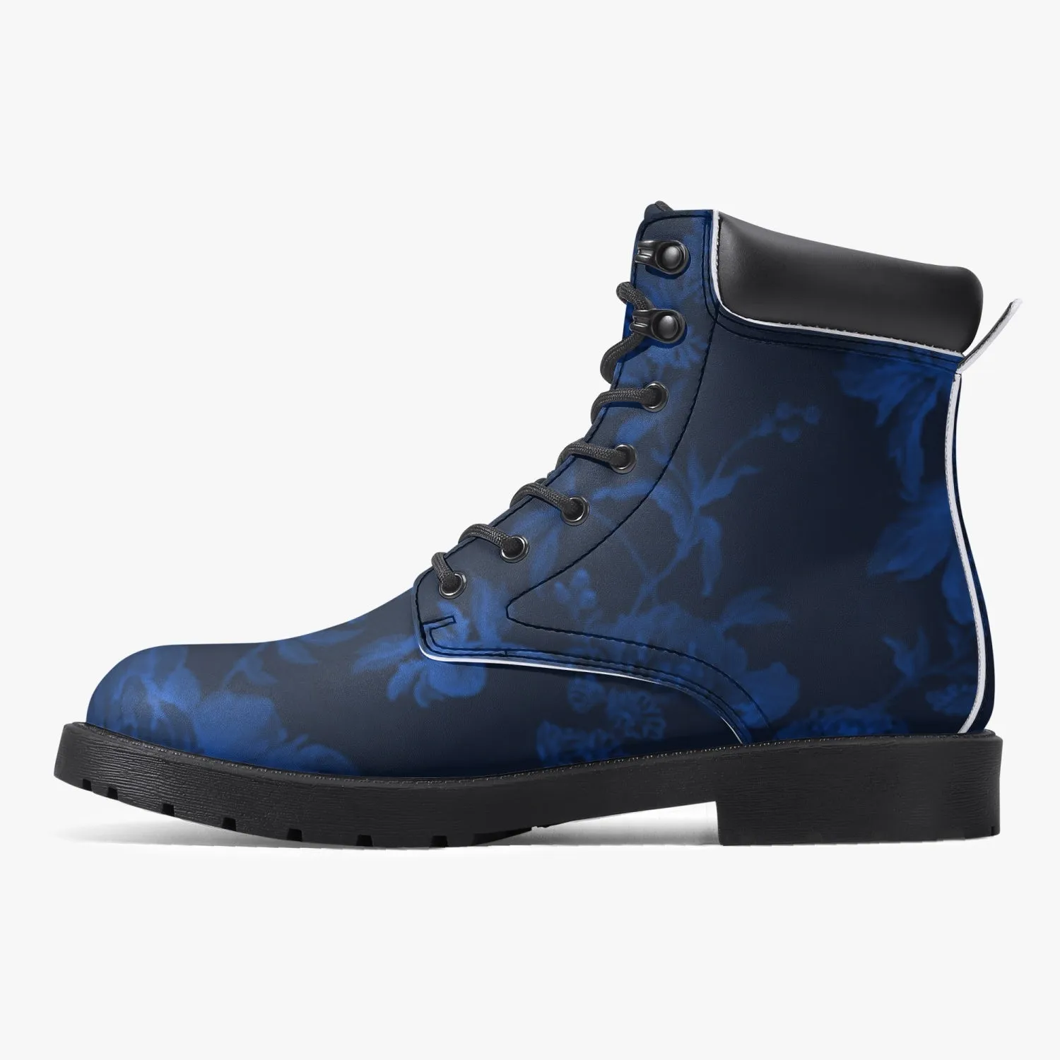 Sixty Eight 93 Logo White Floral Blue & Black Leather Boots