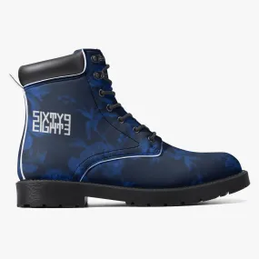 Sixty Eight 93 Logo White Floral Blue & Black Leather Boots