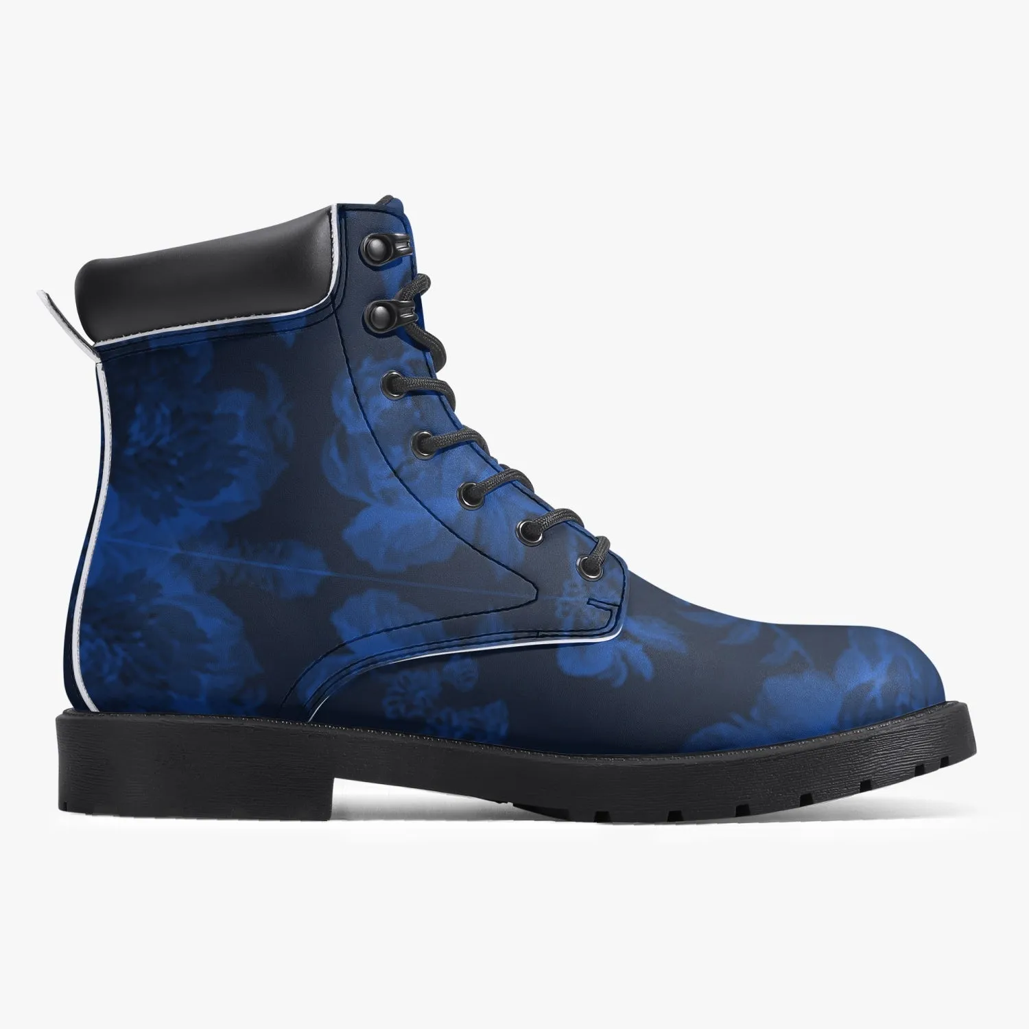 Sixty Eight 93 Logo White Floral Blue & Black Leather Boots