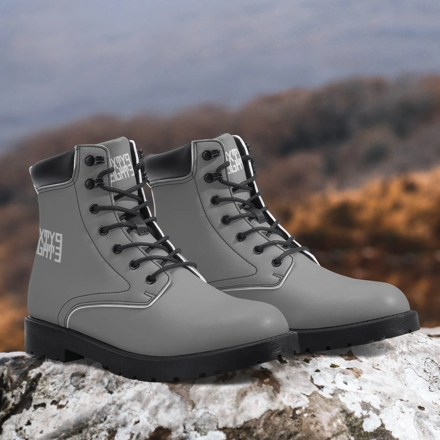 Sixty Eight 93 Logo White Grey Leather Boots