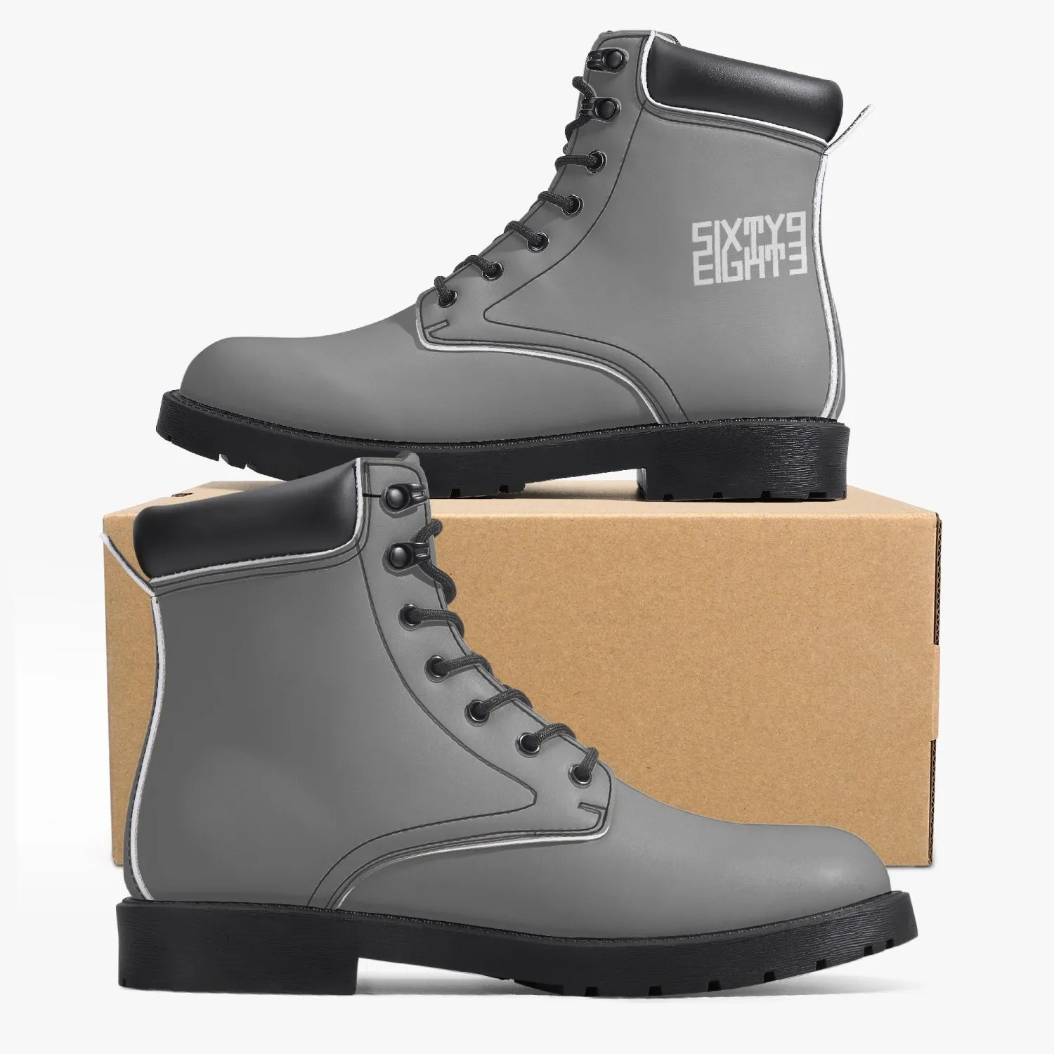 Sixty Eight 93 Logo White Grey Leather Boots