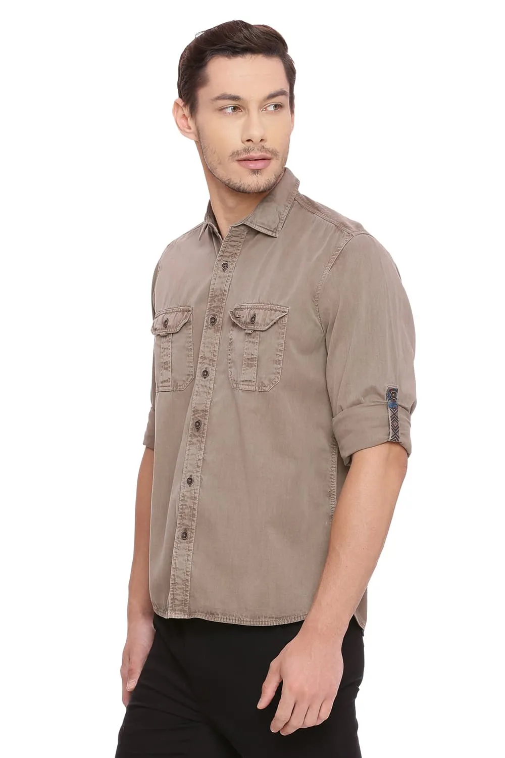 Slim Fit Garment Dyed Twill Shirt