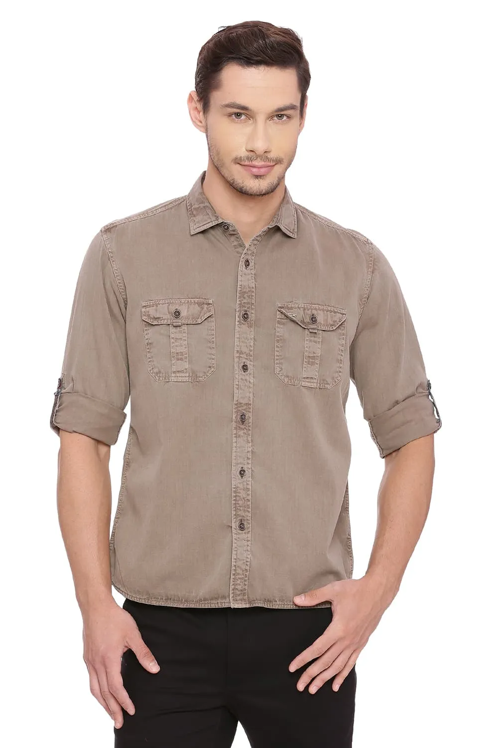 Slim Fit Garment Dyed Twill Shirt