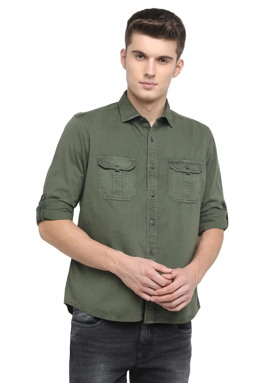 Slim Fit Garment Dyed Twill Shirt