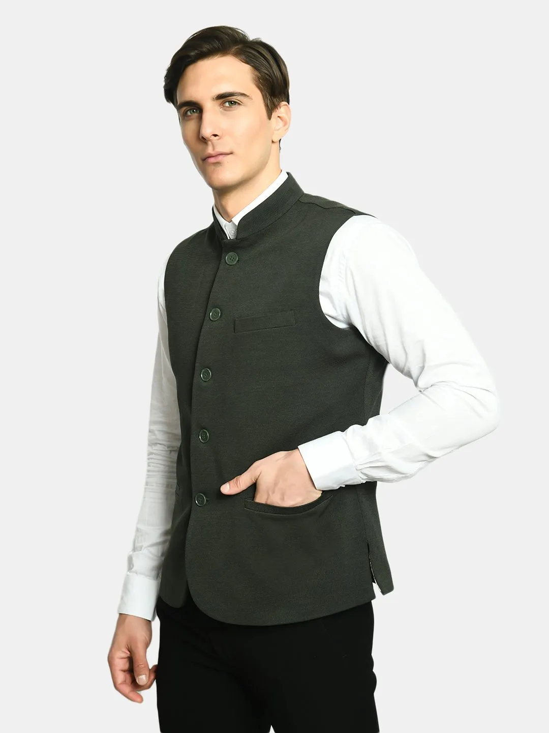 Solid Knit Men's Slim Fit Nehru Jacket