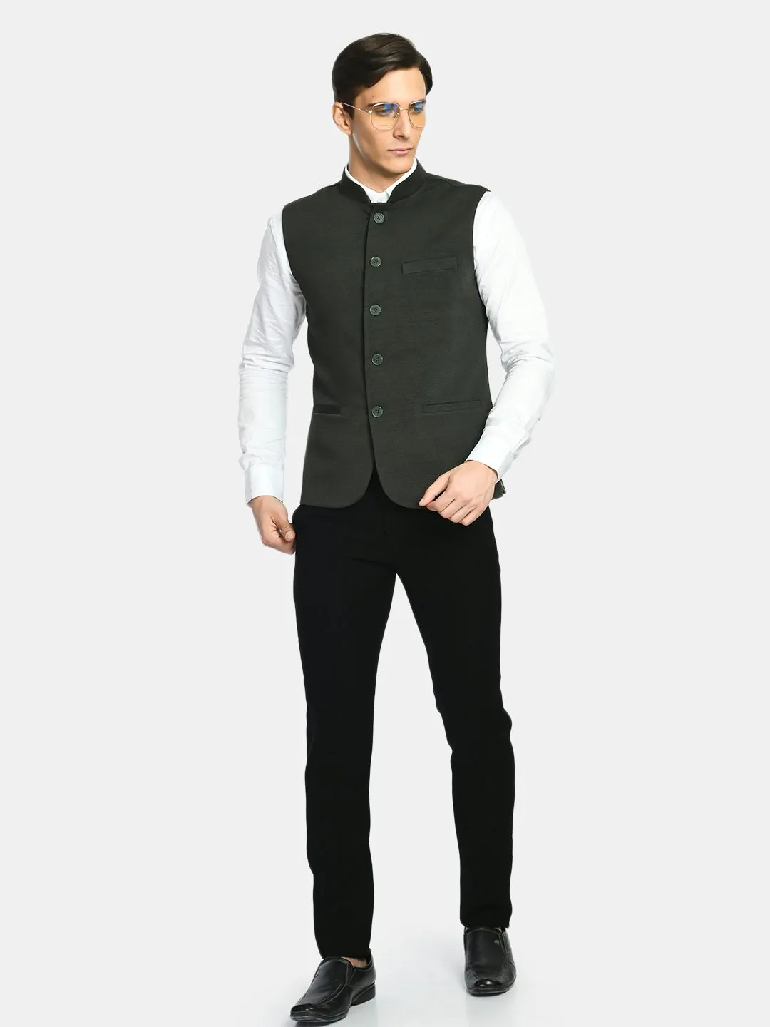 Solid Knit Men's Slim Fit Nehru Jacket