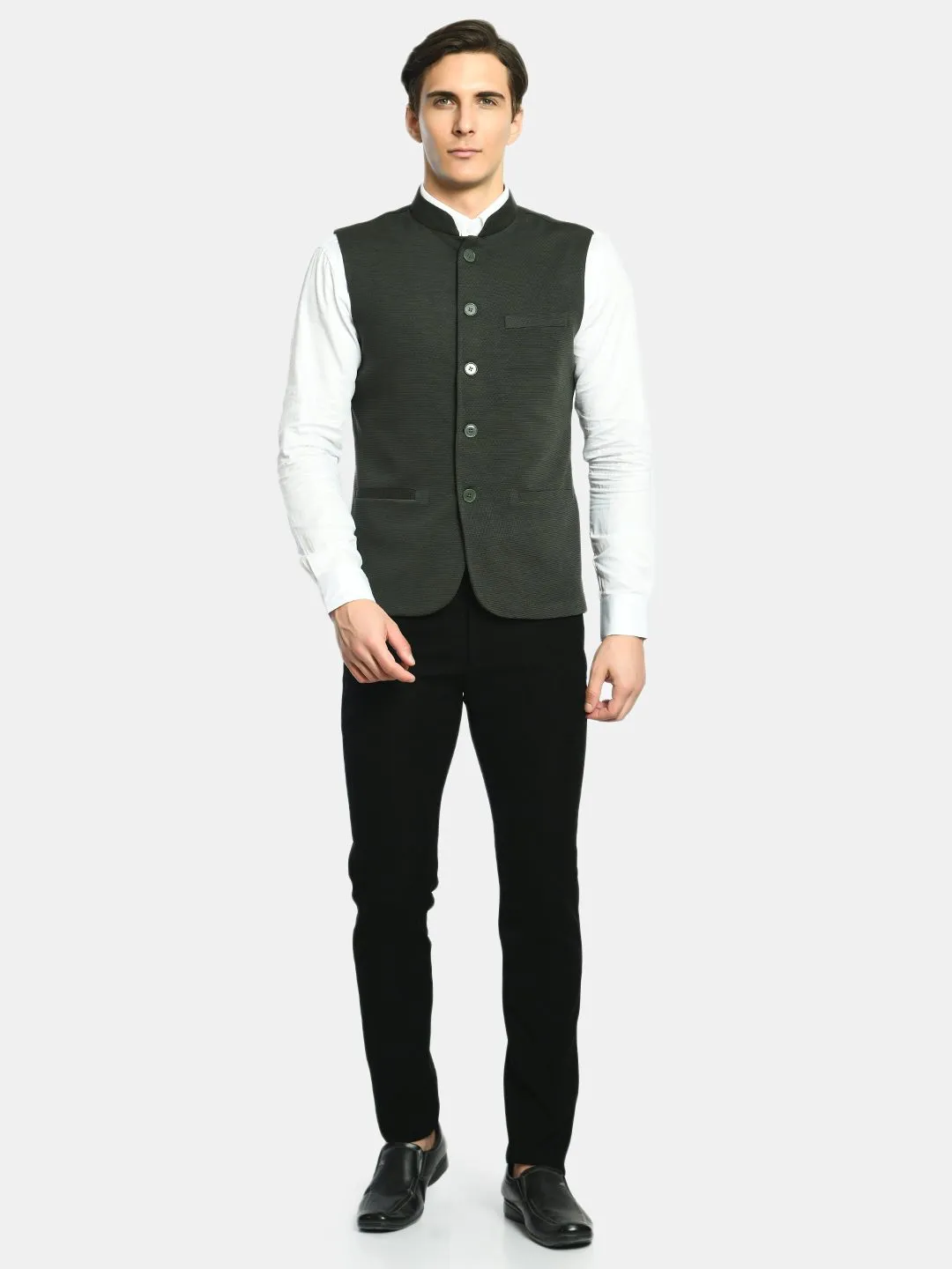 Solid Knit Men's Slim Fit Nehru Jacket