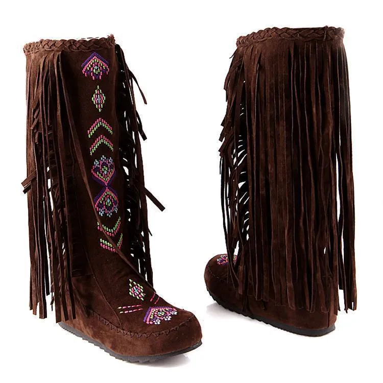 Spring and Autumn Women s Boots New Fashion Ethnic Fashion Casual Fringed Boots with flat-bottomed boots