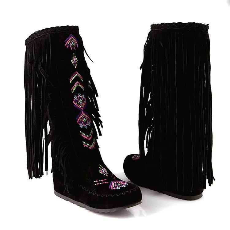 Spring and Autumn Women s Boots New Fashion Ethnic Fashion Casual Fringed Boots with flat-bottomed boots