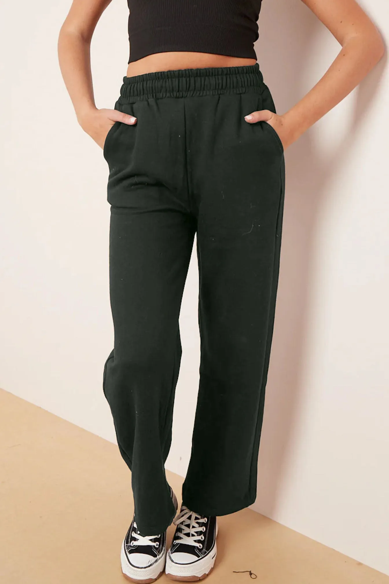 Straight Fleece Trousers (Dark cool Green)