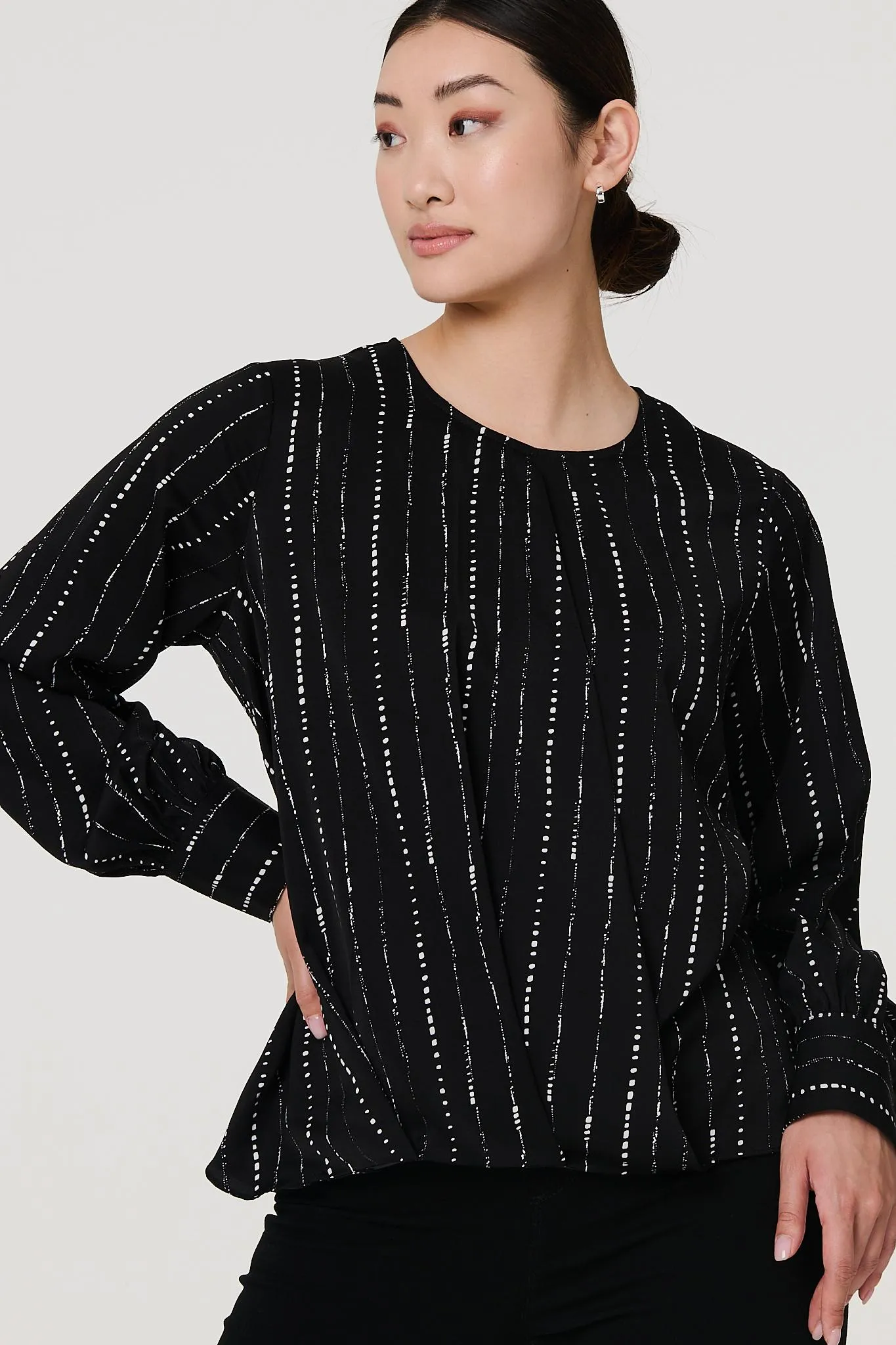 Stripe print Long Sleeve Blouse