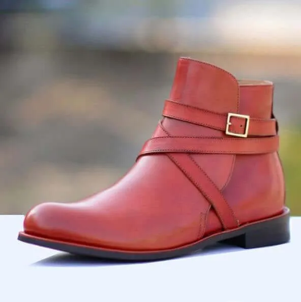 Stylish Handmade Men's Burgundy Leather Jodhpur Boots, Men Buckle Ankle Boots, Men Designer Boots