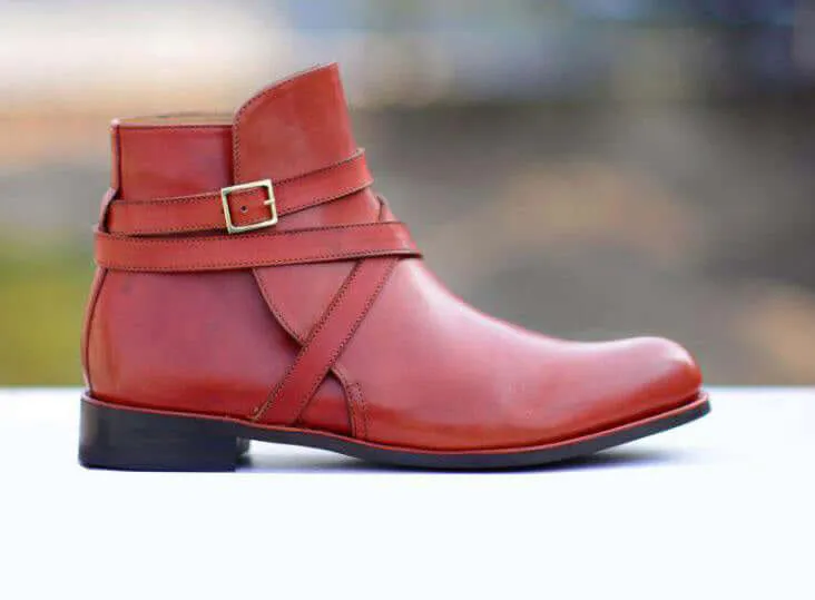 Stylish Handmade Men's Burgundy Leather Jodhpur Boots, Men Buckle Ankle Boots, Men Designer Boots